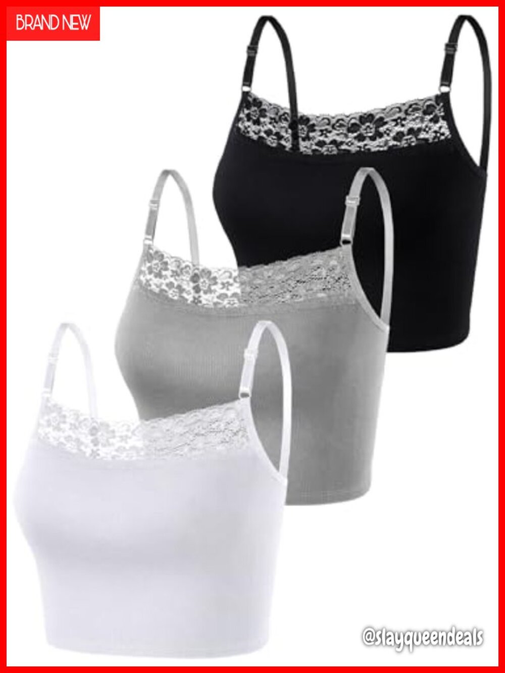 3 Pack Lace Camisole Crop Top Spaghetti Strap Cami Breathable Basic Tank